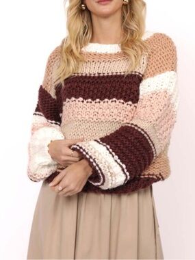 Sadie & Sage Striped Knit Sweater in Burgundy, Blush & Cream